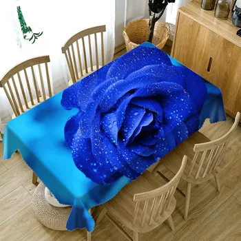 

Blue rose tablecloth Waterproof rectangle 3D Table cloth Coffee party wedding Round table cover Customized size Pillowcase