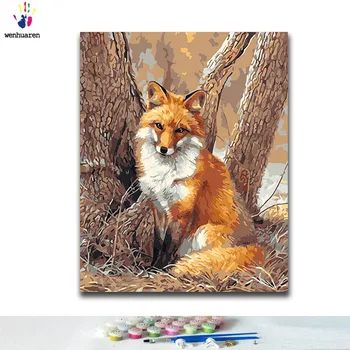 

DIY Coloring paint by numbers Fox sitting by the tree paintings by numbers with kits 40x50 framed