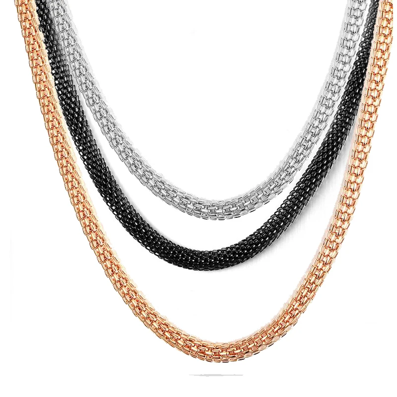 Metal Stainless Steel Golden Plated Statement Round Necklace Mesh Chain