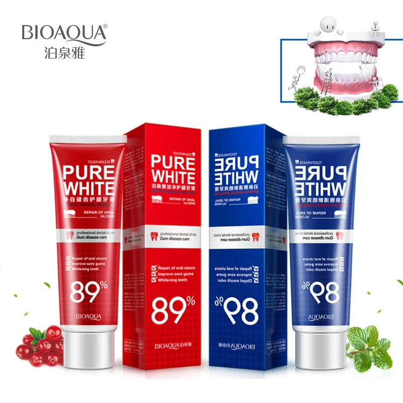 2-Pcs-Lot-BIOAQUA-Base-de-Plantes-Menthe-Canneberge-Frais-Dentifrice-Blanchissant-liminer-Les-Taches-Jaunes