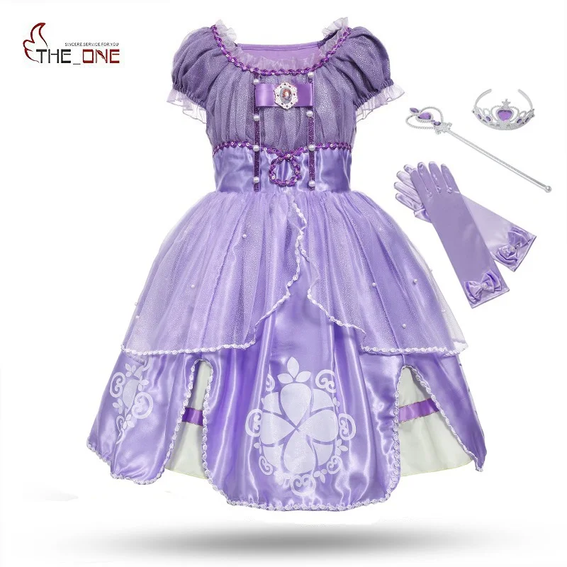 MUABABY Princess Summer Dresses Girls Sofia Cosplay Costume 5 Layers Children Kids Halloween Birthday Party Tutu