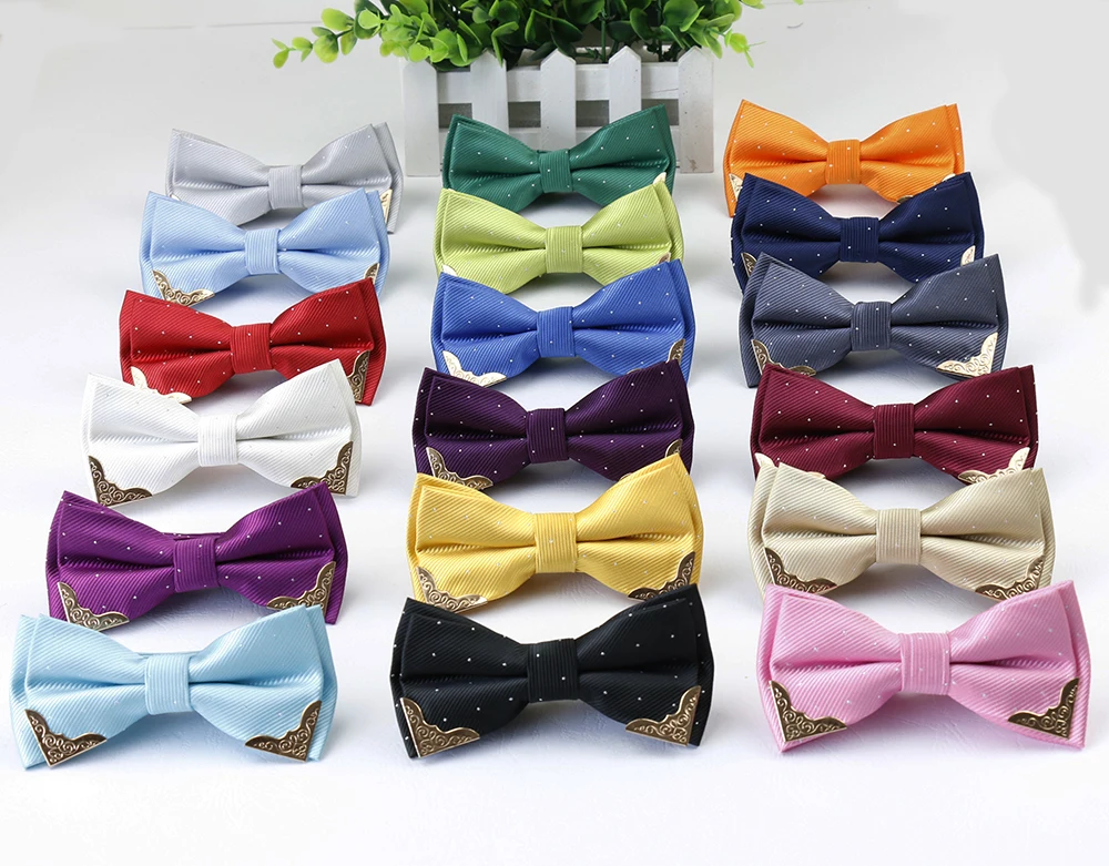 Hot Solid Gold Corner Bow ties Silver Silk Mens Butterfly Cravat Bowtie ...