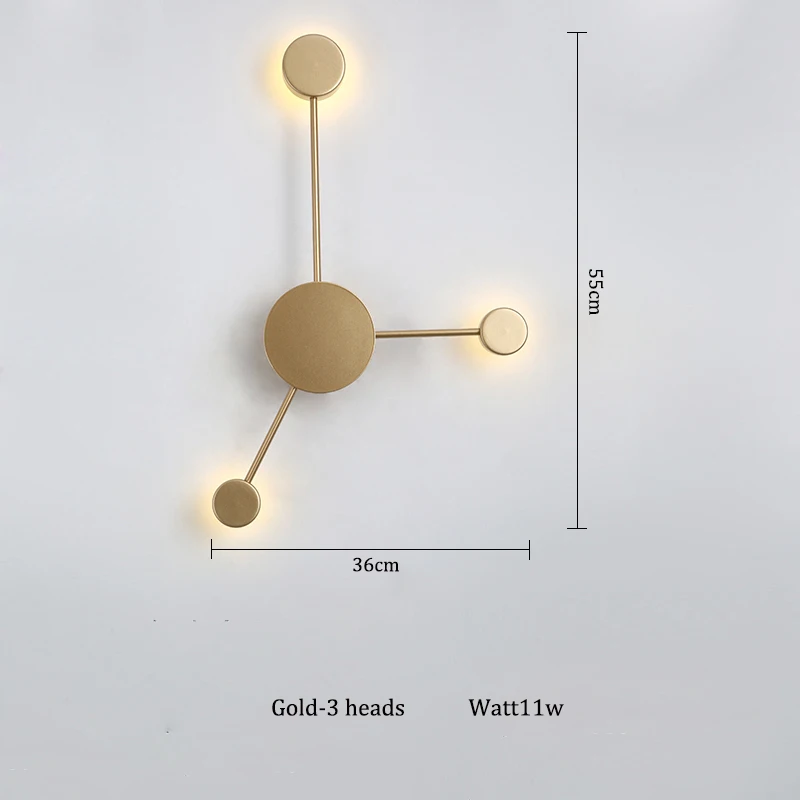 Современный светодиодный настенный светильник черного/золотого/белого цвета для гостиной, спальни, прикроватной тумбочки, скандинавские декоративные дизайнерские настенные светильники для коридора, отеля - Цвет абажура: Gold-3 heads