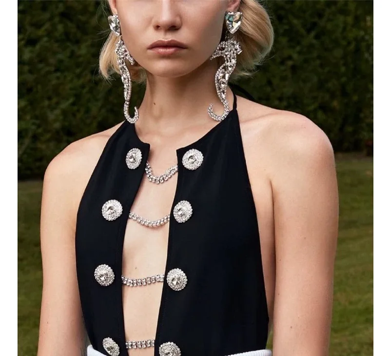 Бренд с кристаллами seahorse дизайн модные эксцентричный стиль серьги женские европейский стиль