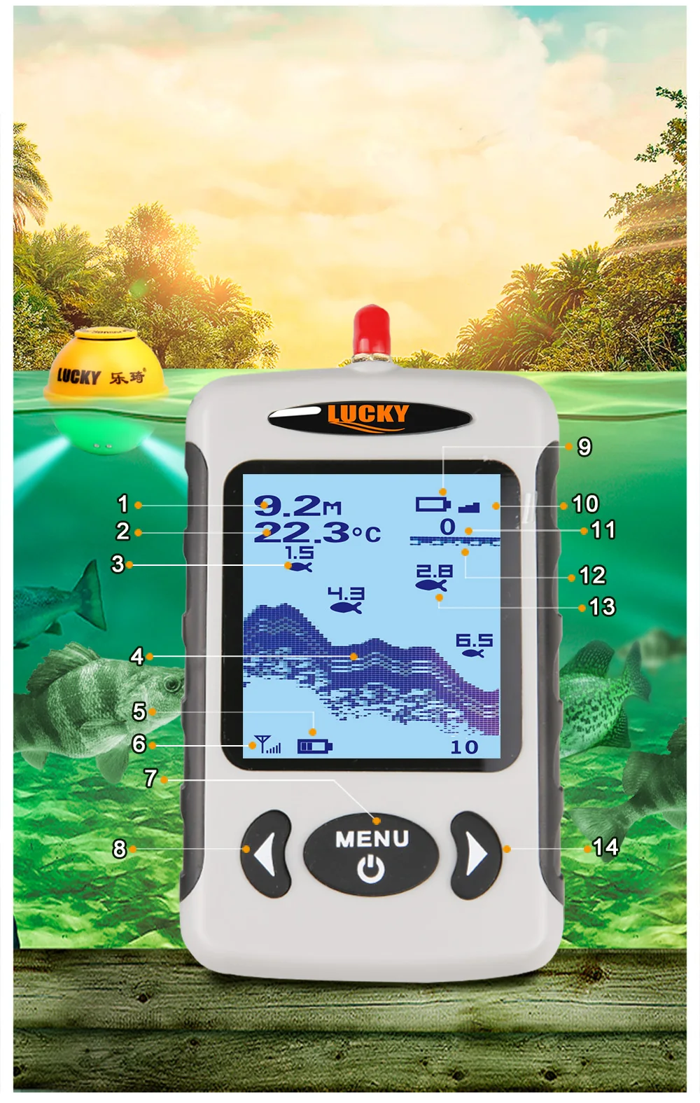 Lucky fishing finder ffw718la рыболокатор беспроводной дистанционный гидролокатор датчик 45 м глубина воды Рыбалка Рыба на английском pesca монитор