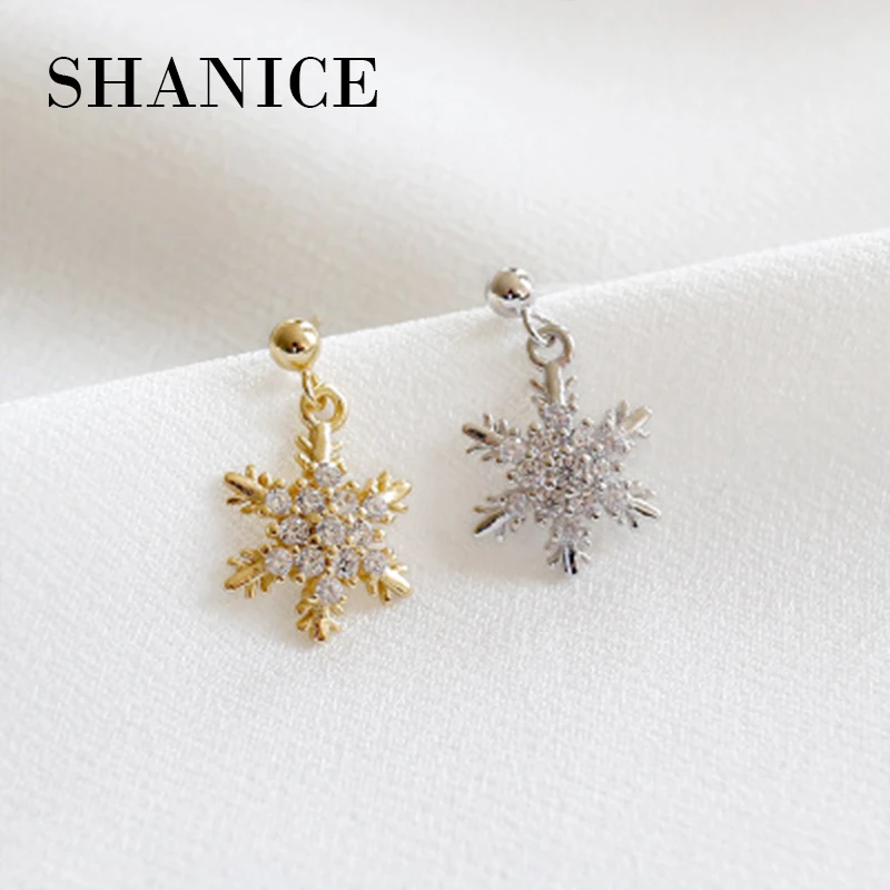 

SHANICE 100% 925 Sterling Silver AAA Cubic Zirconia Brilliant Snow Snowflake Stud Earrings For Women Elegant Wedding Ear Brincos