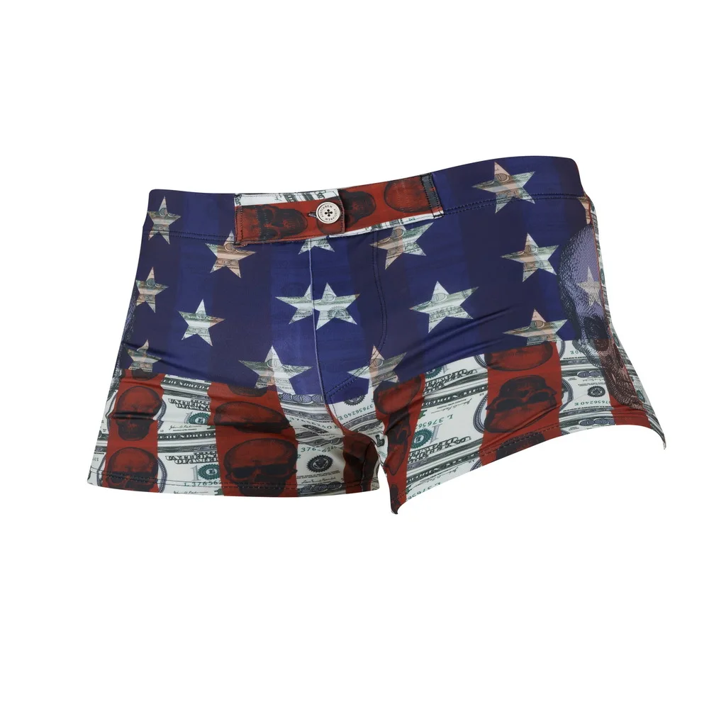 denim print swim trunks