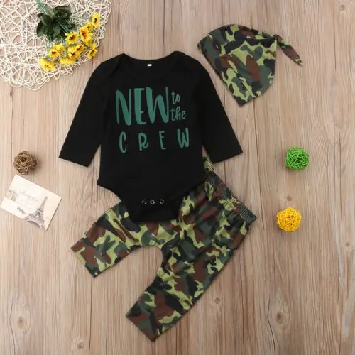 Newborn baby clothes children clothing Tops Romper Bodysuit Camo Pants 3PCS Outfits Set Clothes-15 |