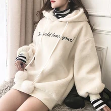 Winter new fashion women hoodie fake two pieces striped stand collar long sleeve warm lambswool fleece