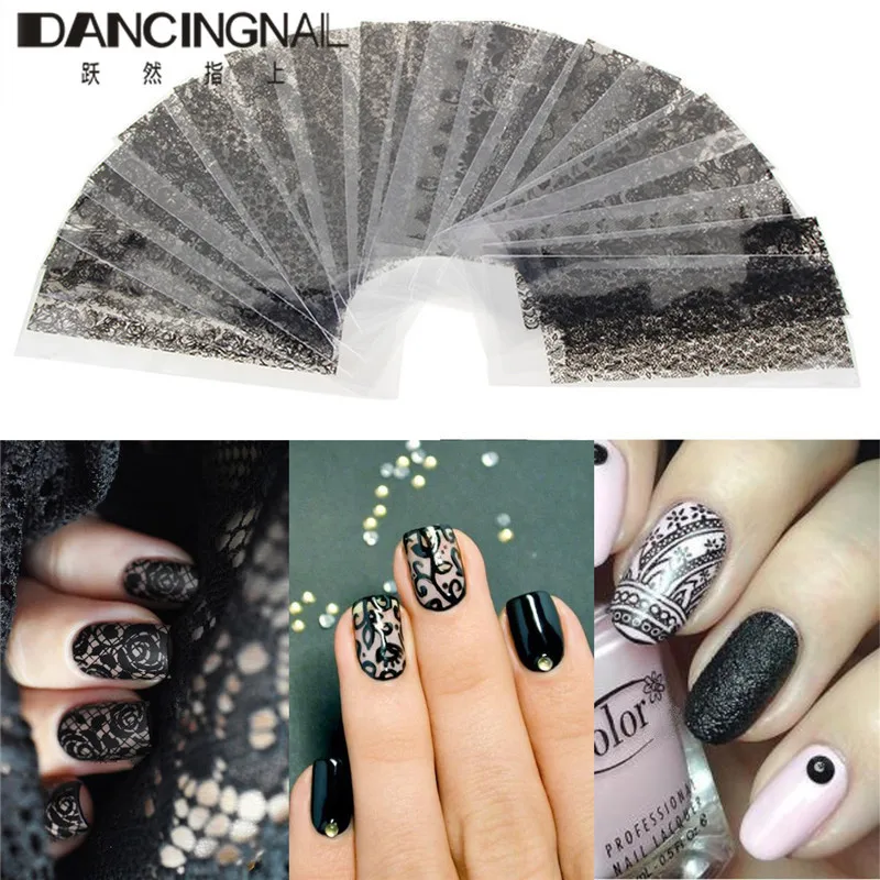 

20 Sheets/Lot 3D Nail Art Transfer Foil Floral Serial Sexy Black Lace Pattern Nail Sticker DIY Tips Decal Manicure Tools