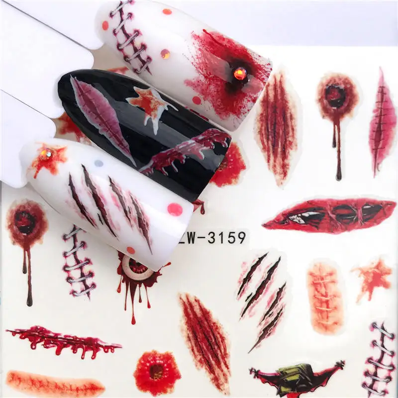 

YWK 1PC Nail Stickers Red Easter Feather Water Decal Animal Flower Plant Pattern 3D Manicure Sticker Nail Art Decoration