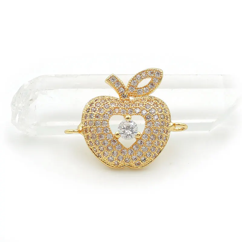 Gold 20*17*5 мм Micro Pave Clear CZ Apple Подвески Разъемы подходят для изготовления браслетов или ожерелья ювелирные изделия - Окраска металла: Gold