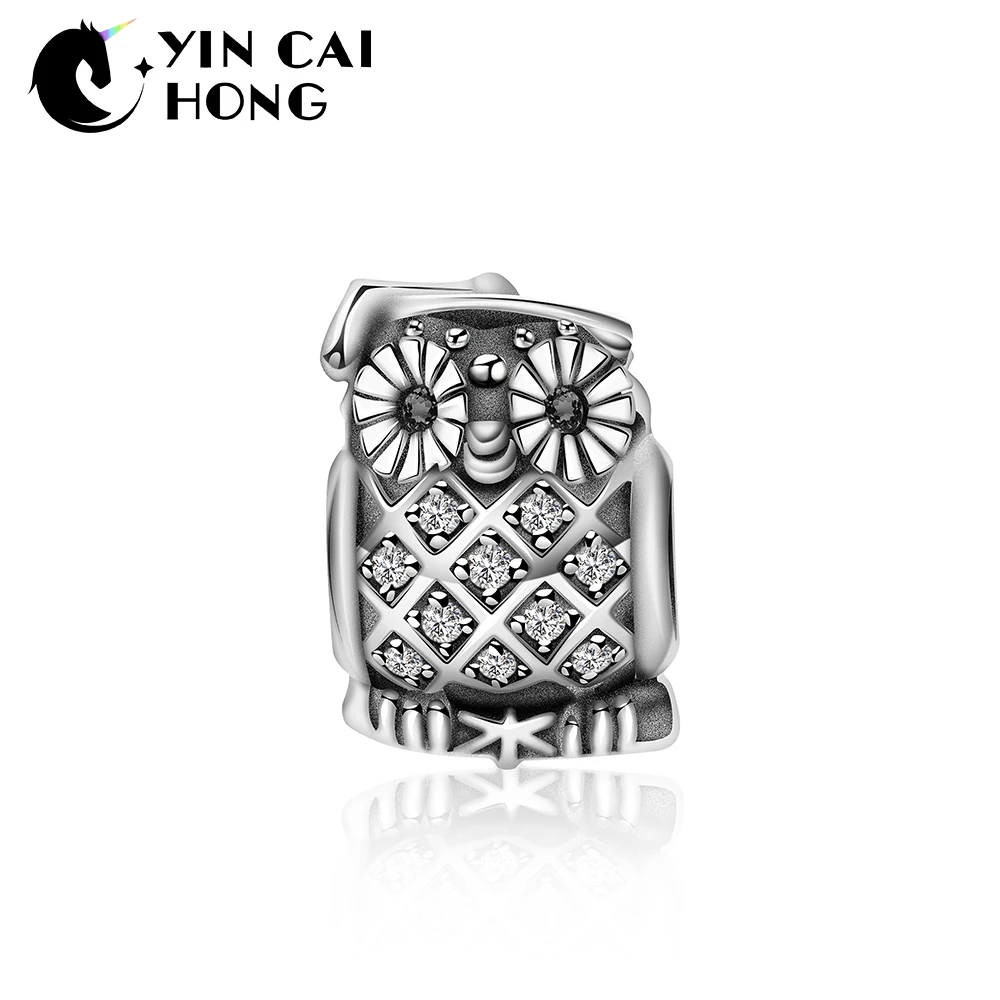

YCH 100% 925 Sterling Silver Exquisite Style Noble Owl Charm Beaded Original Women Gift Jewelry Factory Direct