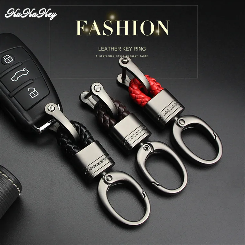 Goedkoop KUKAKEY Hand Geweven Auto Sleutelhanger Sleutelhanger Hoefijzer Gesp Echt Leer Auto Sleutelhanger Ringen Voor BMW M 3 5 power X1 X3 X5