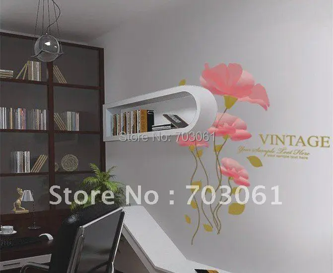 

wall stickers good quality Narcissus strong thick pvc sticker remove Powder lotus Wall Sticker for Decaration Transparent bottom