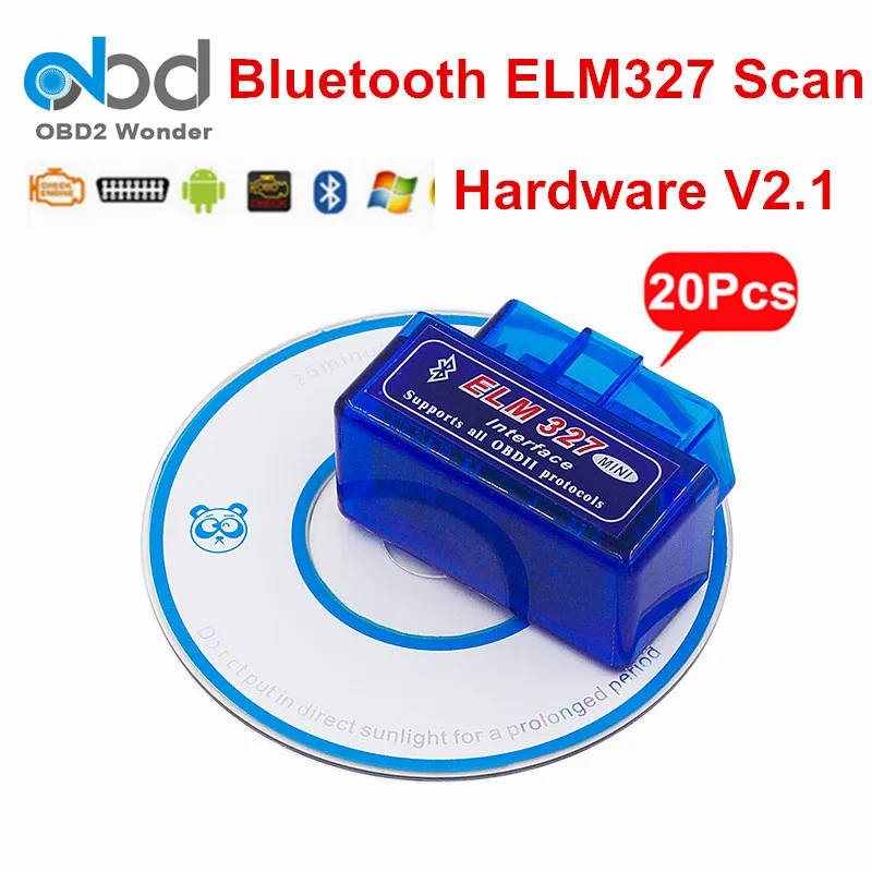 

20 Pcs/ Lot ELM327 Bluetooth Scanner ELM 327 OBD2 Code Reader V2.1 Version Read Clear Fault Code Works On Android PC CNP Free
