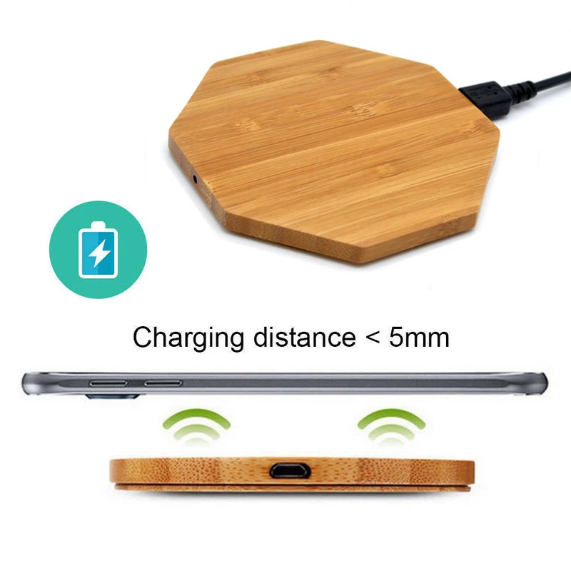 

High Quality Octagon Wood Bamboo Wireless Charger Mini Qi Charging Pad Mat for iPhone 8 Plus/X Samsung S6/S6 Edge LG Optimus Vu2