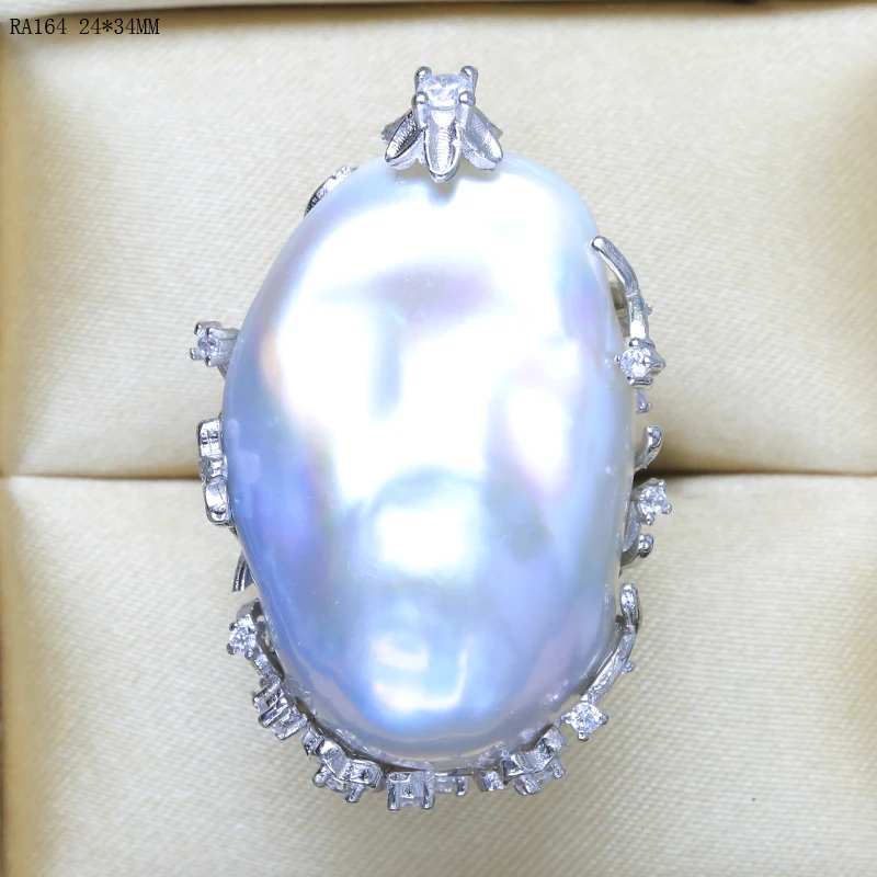 BaroqueOnly, натуральный пресноводный жемчуг, 925 серебряное кольцо большого размера, блестящее кольцо в стиле барокко с неровным жемчугом, женские подарки