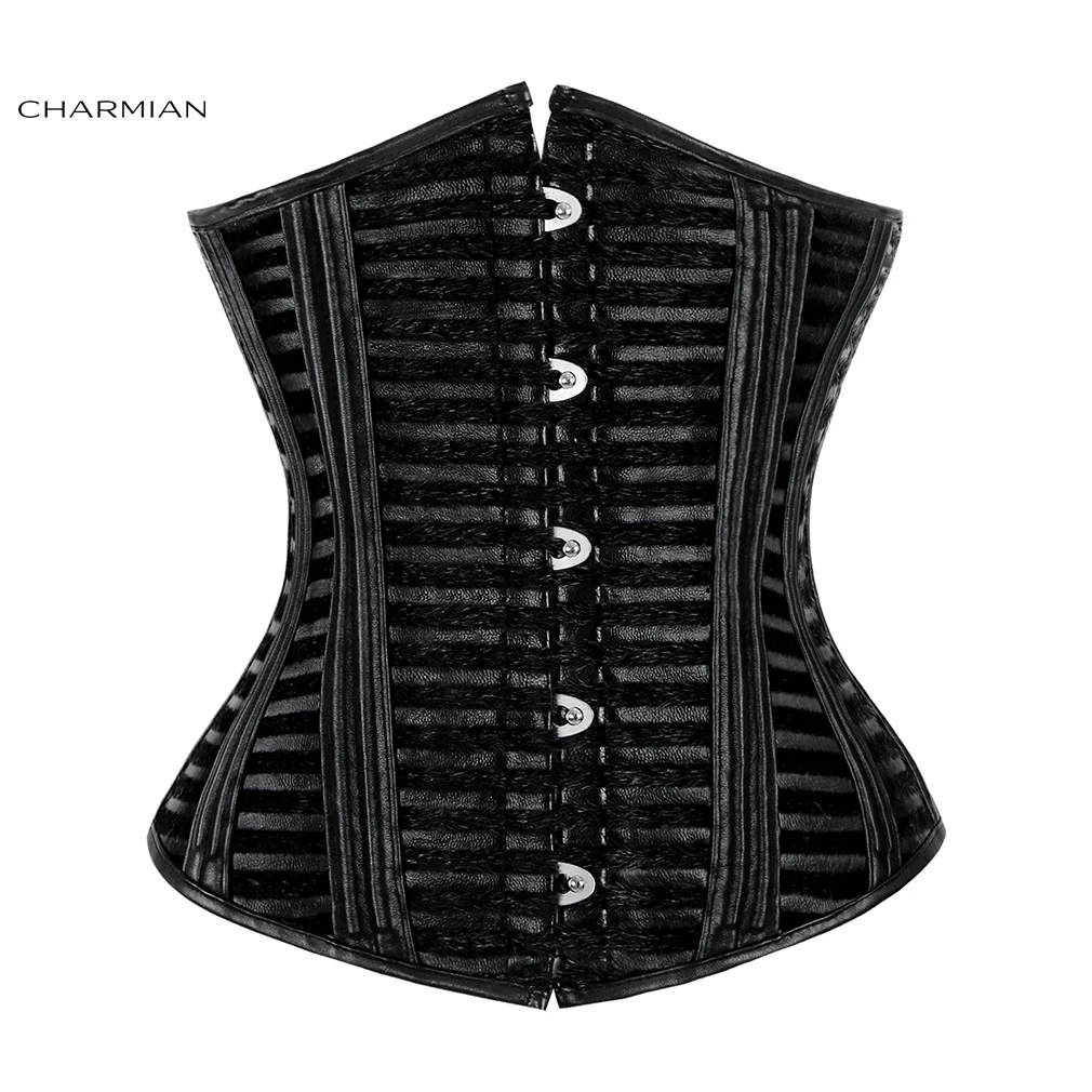 Charmian Women's Sexy Faux Leather Double Boned Waist Cincher Underbust