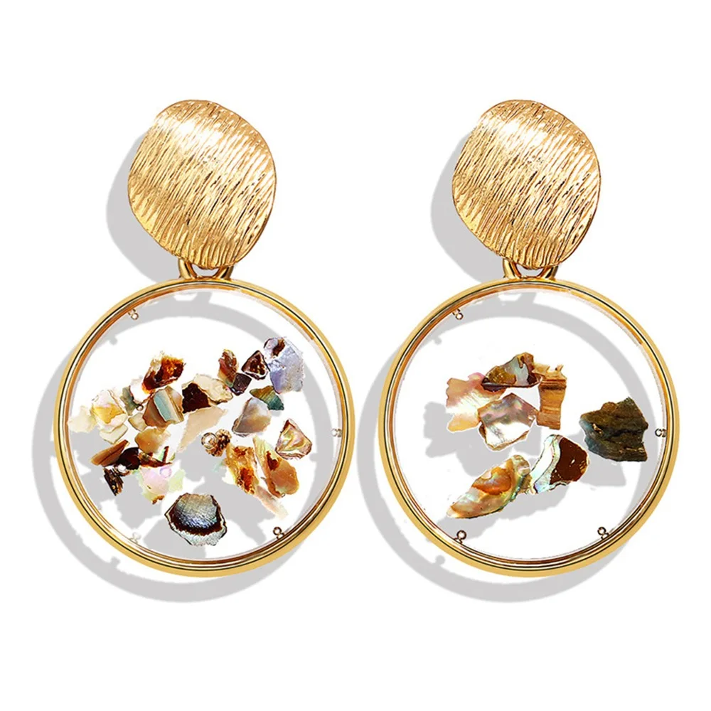 

Fashion Gold Shell Korean Earrings 2019 Round Geometric Drop Earrings Jewelry Earrings for Women Acrylic Earings Brincos Gift