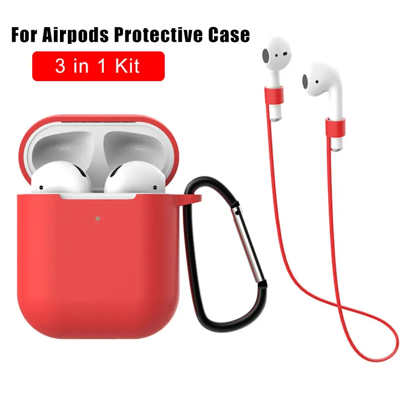 Мягкий силиконовый чехол для наушников Air Pods 2 противоударный защитный с ремешком