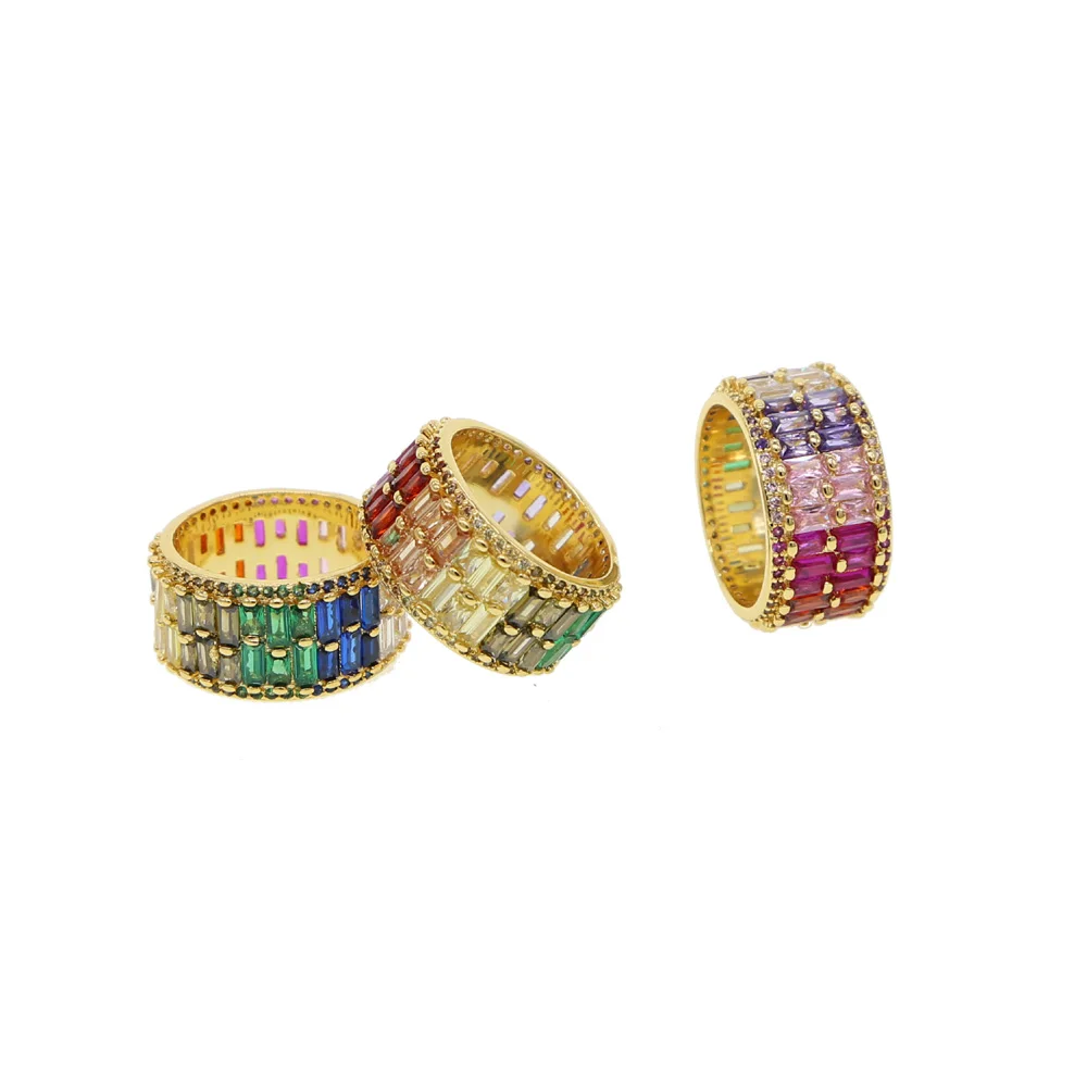 

rainbow baguette cubic zirconia cz Gold filled engagement wide band ring for women USA hot selling drop shipping female jewelry