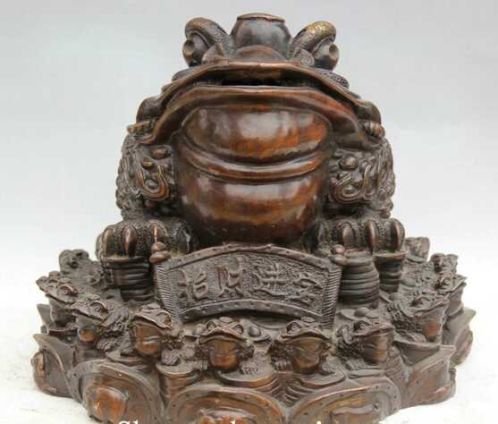 

JP S0524 14" Chinese Bronze Folk Feng Shui Wealth Golden Toad Spittor Statue sculpture