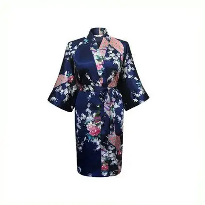 Navy Blue Женские халаты из вискозы, ночная одежда с цветочным принтом, домашняя одежда, интимное белье, повседневное кимоно, банное платье, женское Сексуальное Ночное Платье, Размер 3XL - Цвет: Navy Blue