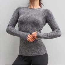 Спортивная майка с длинными рукавами для женщин, быстросохнущая футболка для фитнеса, бега, футболки для тренировок, футболка для йоги, топ для спортзала, женская