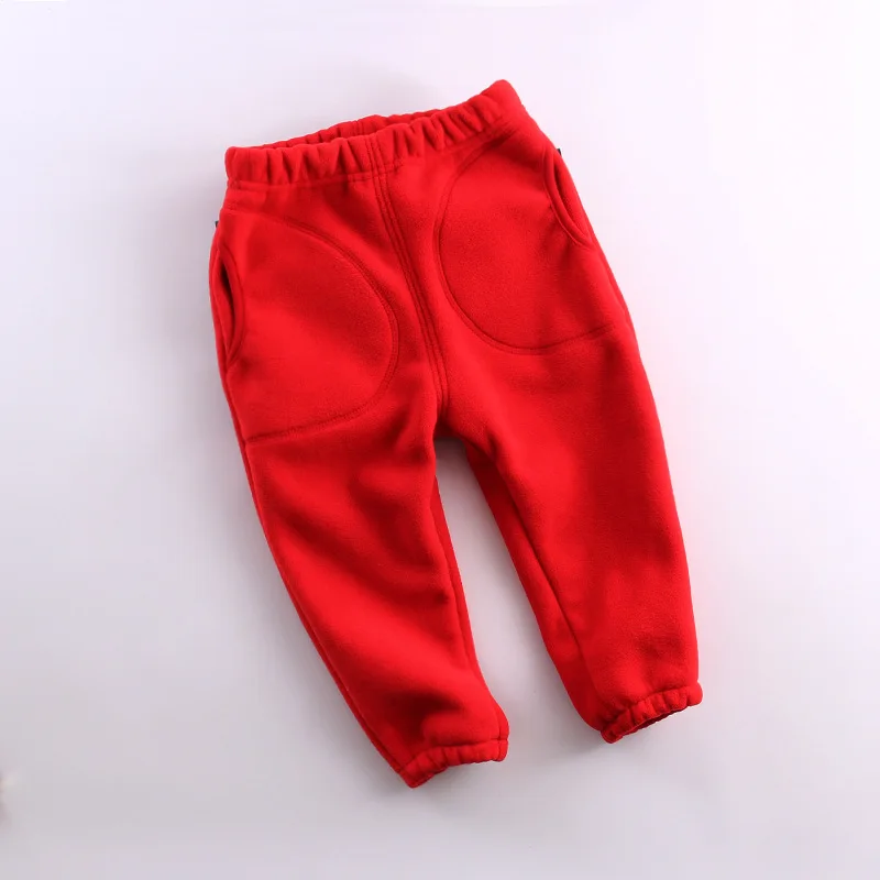 Красный Wholesale Children Clothing Kids Boy Girl Two Layer Polar Fleece Sweatpants New Spring Fall Winter Baby Solid Cotton Pants - Цвет: Красный
