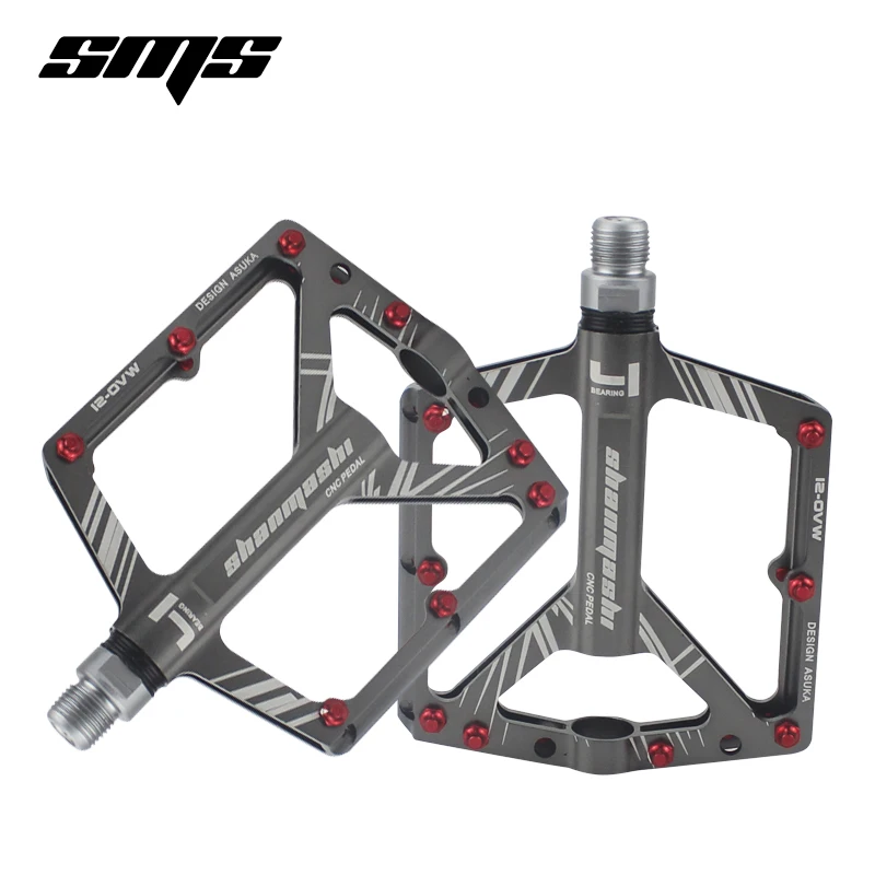 melhor SMS Bicicleta Pedais 8 Rolamentos de Largura Não slip Projeto MTB Pedal Da Bicicleta Da Liga de Alumínio de Aviação Ultra fino Pedal com Algemas