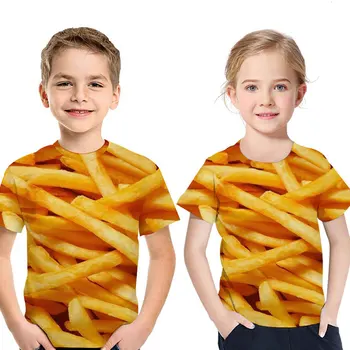 

French fries printed boy 3d T-shirt 2019 summer casual round neck children short-sleeved T shirt girl fashion clothes Kids tops