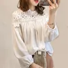 Women Chiffon Blouse Tops Spring Autumn Loose White Lace Blouses Female Long Sleeve Shirt Hollow Out OL Shirts Plus Size AB724 1