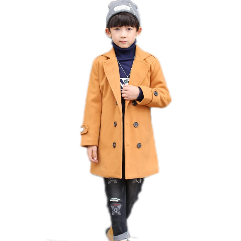 

children clothing 2018 new kids winter jackets double breasted solid baby boy wool jackets thicken warm kids coat for boys 4-13T