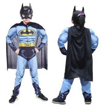 

Batman Kids Muscle Jumpsuit Mask Cloak Superhero Fancy Dress Halloween Cosplay Costume Children Carnival full body suit costumes