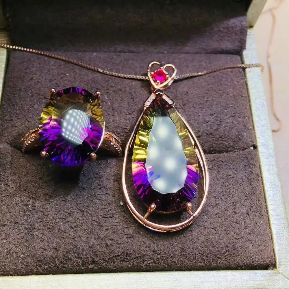 

shilovem 925 sterling silver piezoelectric ametrine pendants rings fine Jewelry trendy gift send necklace jctz12161325911agzj