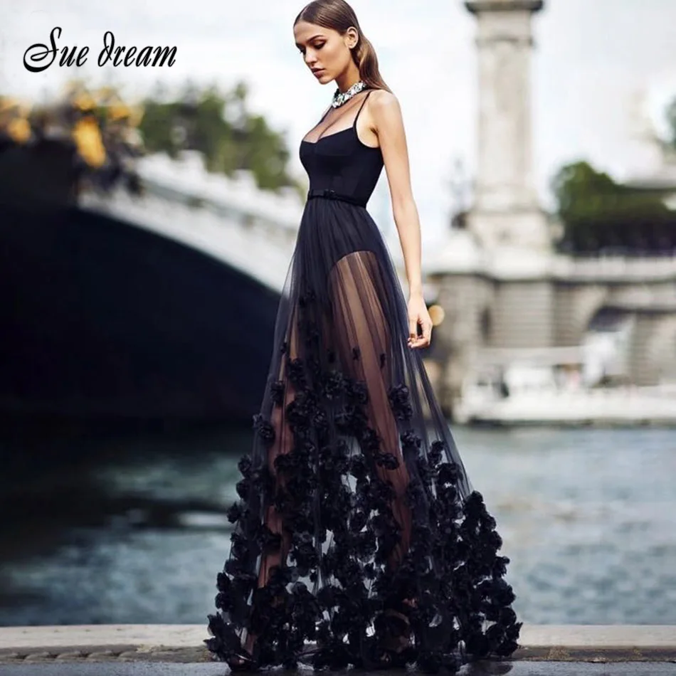 Летний черный вышитый цветок дизайн кружевной соблазнительный комбинезон на бретелях, без рукавов облегающее платье для вечеринок длинное платье