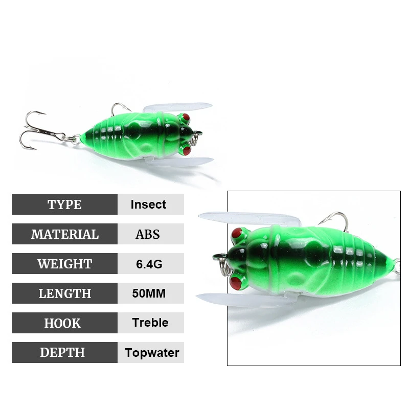 1 шт в виде цикады из 6g 5 см окунь приманка насекомое рыболовная приманка тройной крючки с зубчиками Рыбалка рыболовное снаряжение искусственная приманка рыболовные принадлежности