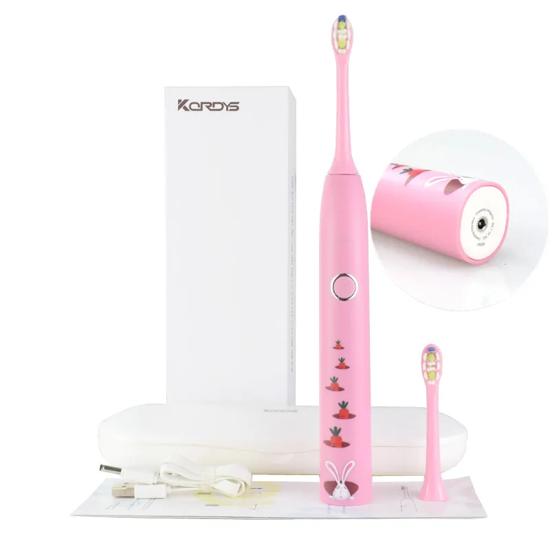 

sonic electric Toothbrush IPX7 waterproof grade package including 2 heads with wireless charging station for child