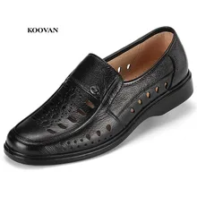 Koovan мужская кожаная обувь сандалии летние мужские сандалии кожаная открытая Рабочая дышащая мужская обувь с отверстиями для среднего возраста
