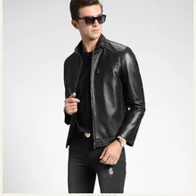 Кожаная куртка мужская приталенная локомотивная короткая куртка стиль овчина стоячий воротник куртка