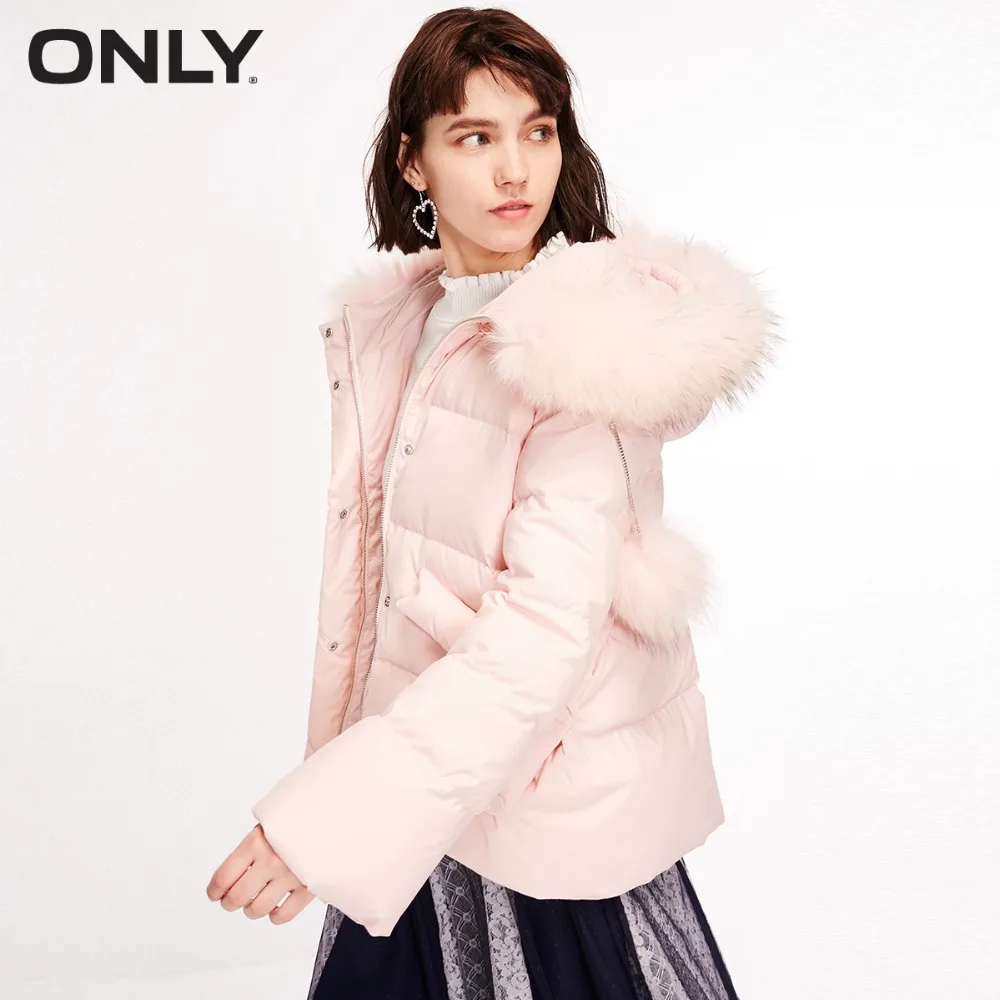 

ONLY womens' winter new short down jacket white duck down Short front and long back Side snap button design|118323504