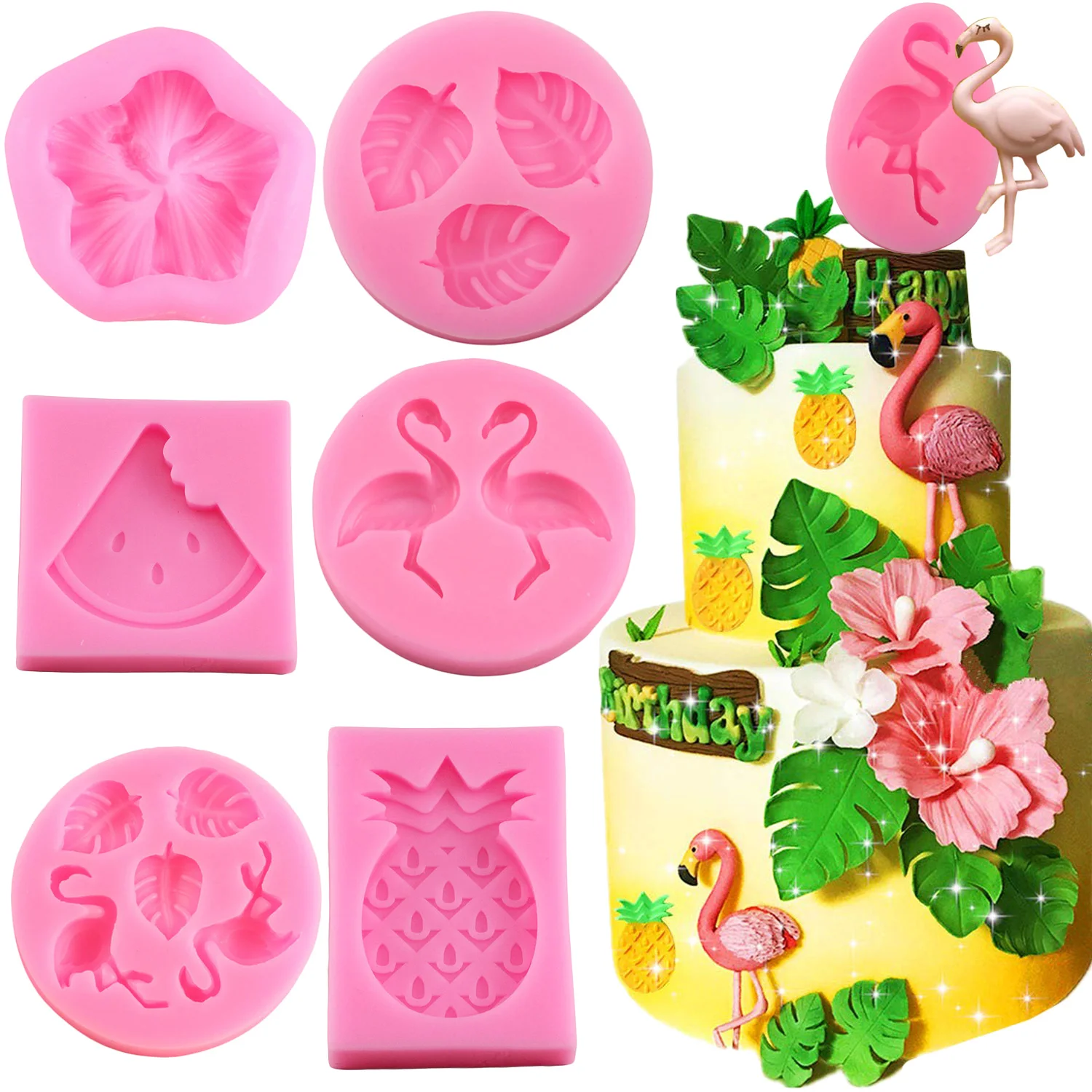 

Flamingo Silicone Mold Flower Turtle Leaf Chocolate Fondant Molds DIY Summer Party Cake Decorating Tools Resin Clay Moulds