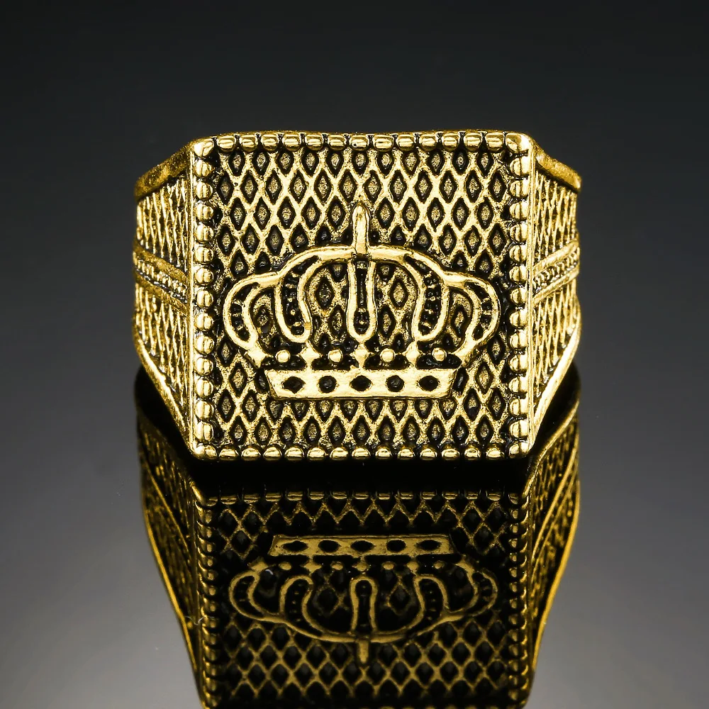 Винтажное кольцо-печатка в стиле хип-хоп с короной короля, королевы, металла, золотого цвета, вечерние ювелирные изделия в стиле панк, подарки для мужчин и женщин