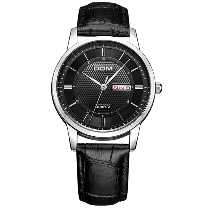 DOM Модные кварцевые часы для мужчин люксовый бренд водонепроницаемый кожаный ремешок мужские наручные часы Relogio Masculino мужские часы - Цвет: M-11L-1M