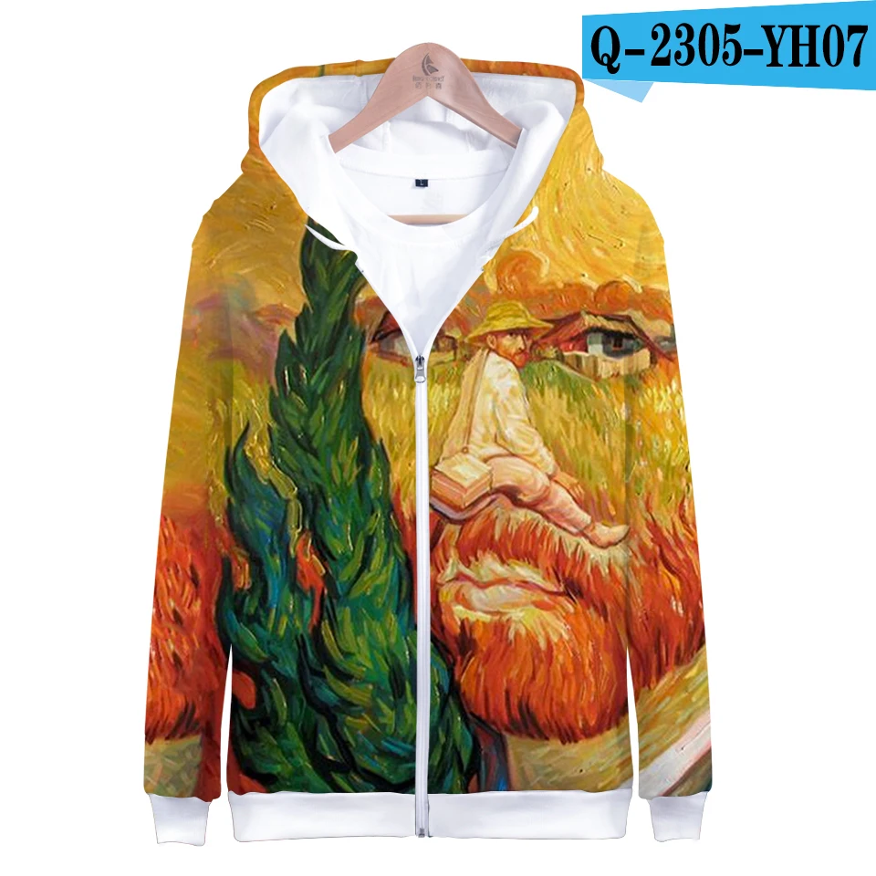 Vincent Willem van Gogh Casual Long Sleeve Zipper Hoodies Sweatshirt Women Casual Clothes Hip Kawaii Plus Size - Цвет: Коричневый