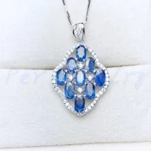 Натуральное Настоящее сапфировое ожерелье кулон 0.35ct* 9 шт драгоценный камень Серебро 925 пробы для мужчин или женщин# Y193410
