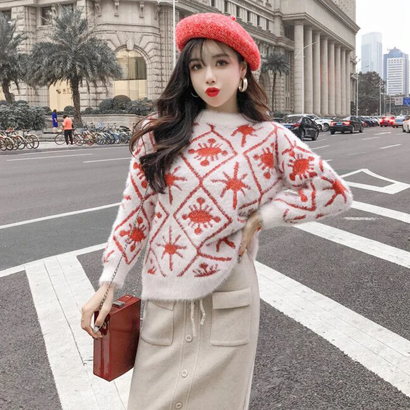 

modis Temperament midi skirt 2019 new long-sleeved sweaters 2 piece set woman Autumn Winter sweater + Short skirt two-piece