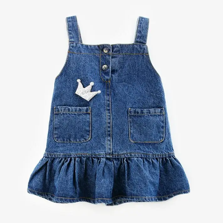 OL 2018 Spring Baby Girls Denim Overall Dress Sleeveless Crown Pattern