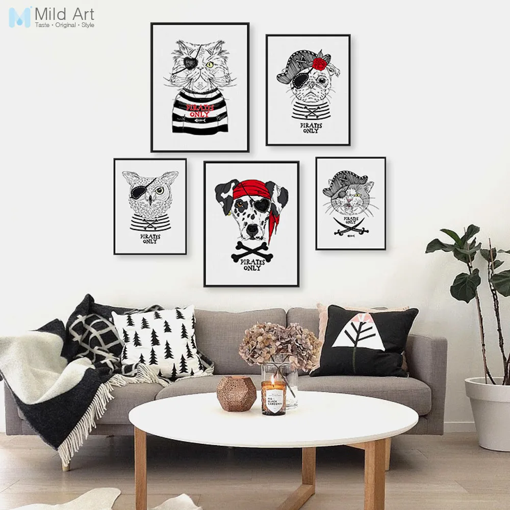 

Vintage Retro Hippie Pirate Anmial Cat Dog Pet A4 Art Prints Poster Wall Pictures Canvas Painting Kids Room Home Decor No Frame
